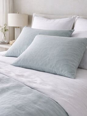Quince 100% Linen King Shams Set of 2 Mist Gray Luxury Bedding NWOT